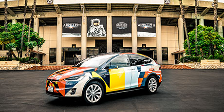 Colorful car outside of Rose Bowl