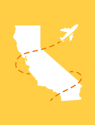 gold pass logo of plan flying around state of California